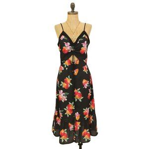 ASOS Ruffle Midi Dress Size 4 Cutout Sleeveless Fruit Floral Black Multi EUC B25